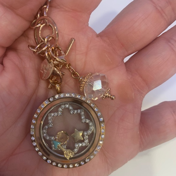 Origami Owl locket, 16” necklace Rose Swarovski crystals